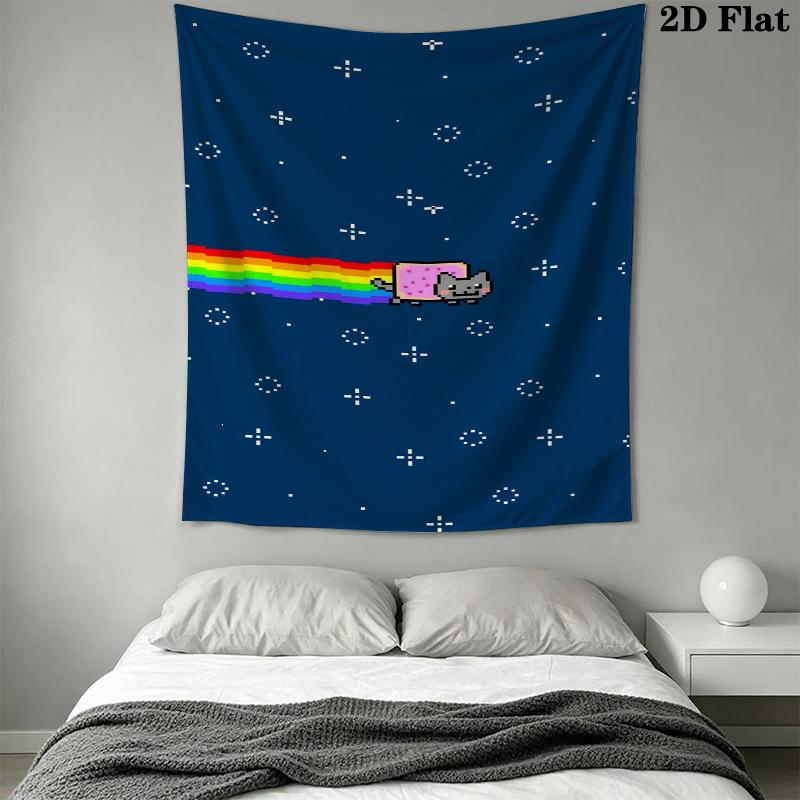 Nyan Cat Wandteppich Ästhetischer Wandbehang Gedruckter Stoffdecke Dekorative Wandteppiche für Schlafzimmer Wohnzimmer Heimdekoration