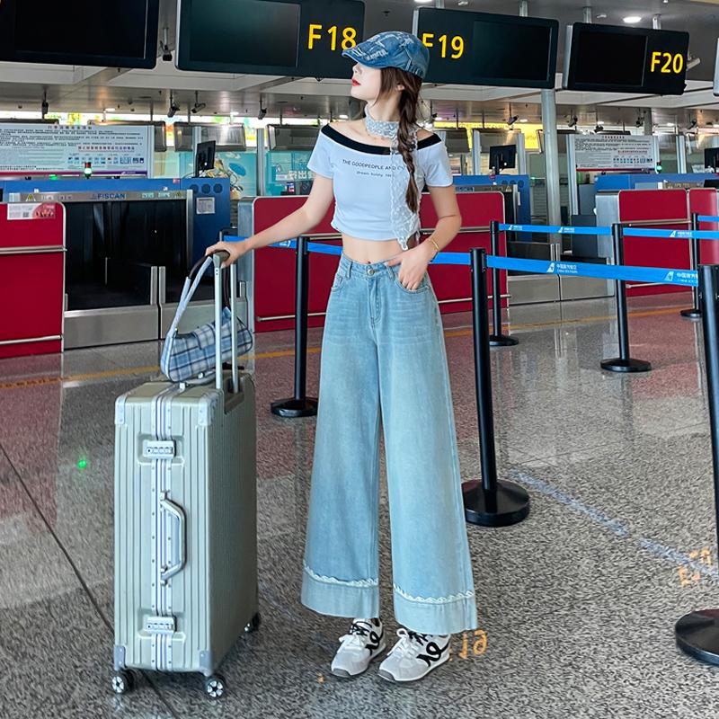 Ge Dijie Lace Patchwork Wide Leg Jeans