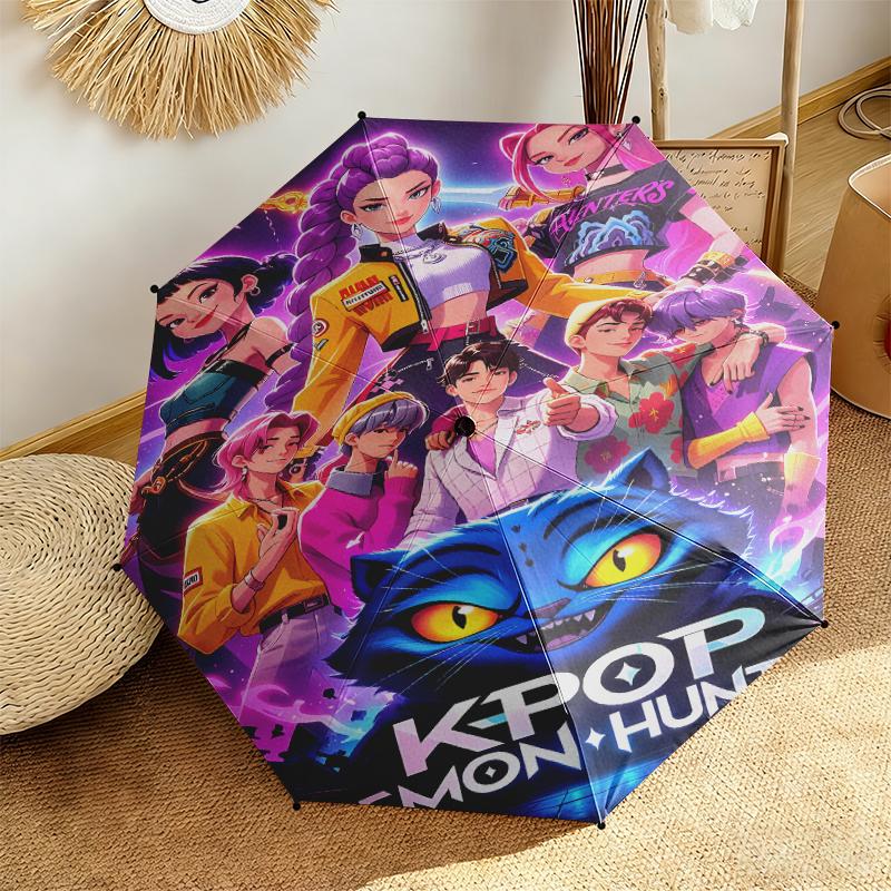 1pc K-Pop Devil Hunter Sweeps the Globe Umbrella Portable Folding Umbrella Iron Frame Hole Bone Structure Outdoor Home Umbrella