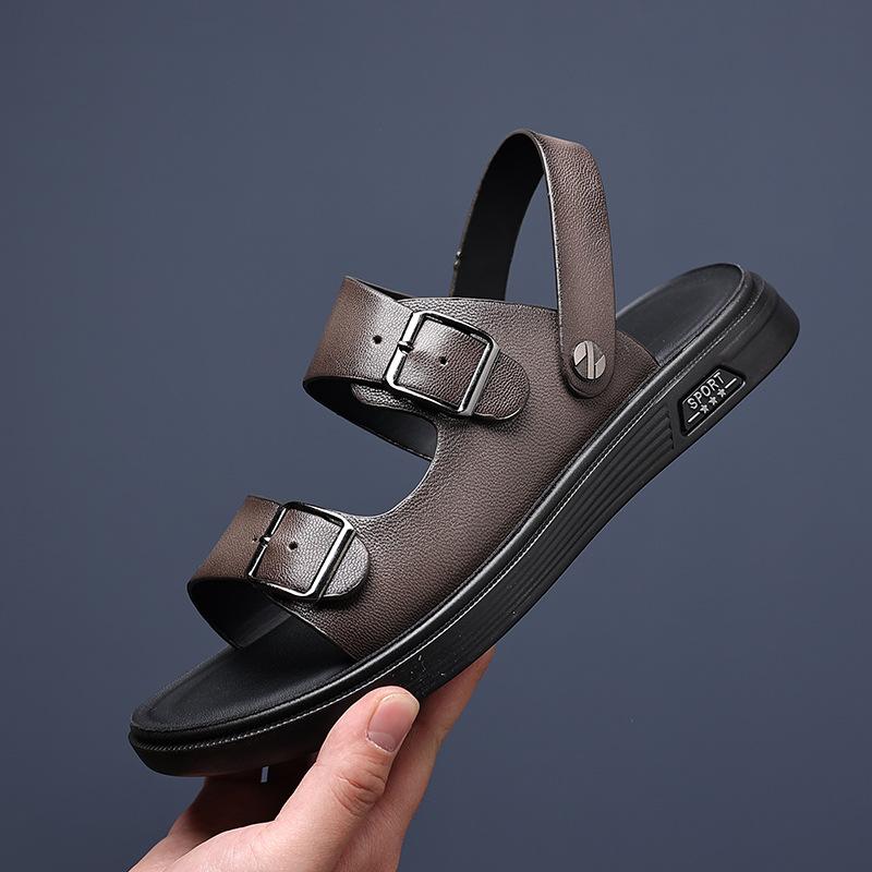

The first layer of sheepskin summer new men s beach shoes leather outer wear sandals breathable non-slip sandals leather slippers men s shoes 44