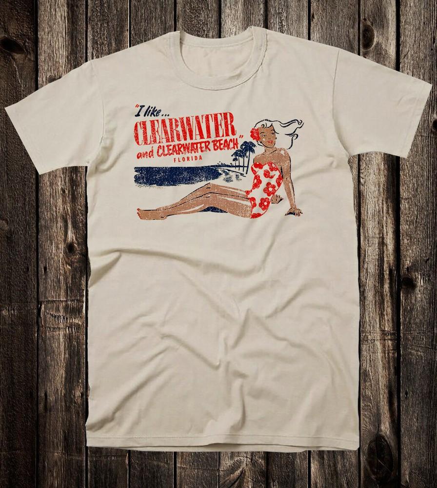 Retro Travel Tee T Shirt Vtg Tourist State Florida Clearwater Beach Pinup Unisex T-Shirt S