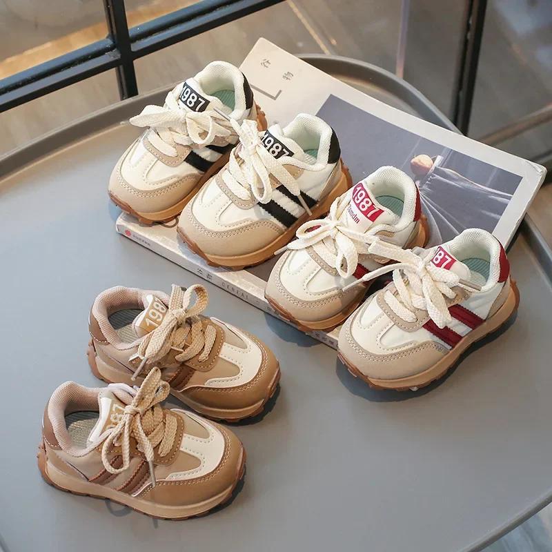 Toddler Kids Sports Shoes Thick Soft Sole Boys Girls Walking Shoes Striped 2024 New Fashion Children Casual Shoes Wear-resistant