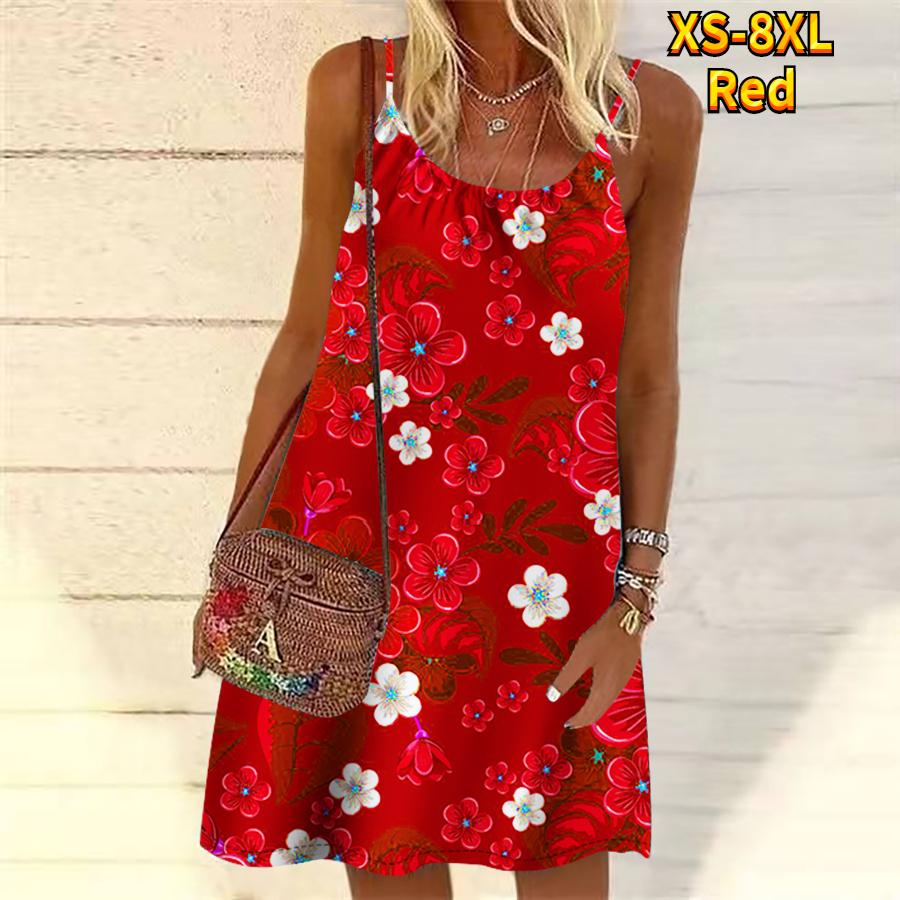 

Женское мини-платье с цветочным принтом и цветами, разбросанными по небу, вечернее платье без рукавов, летнее пляжное платье, сарафан 5XL красный