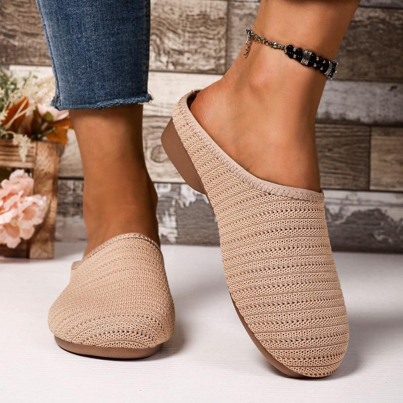 Women’s Closed-Toe Slip-On Hollow Fabric Flat Slide Sandals