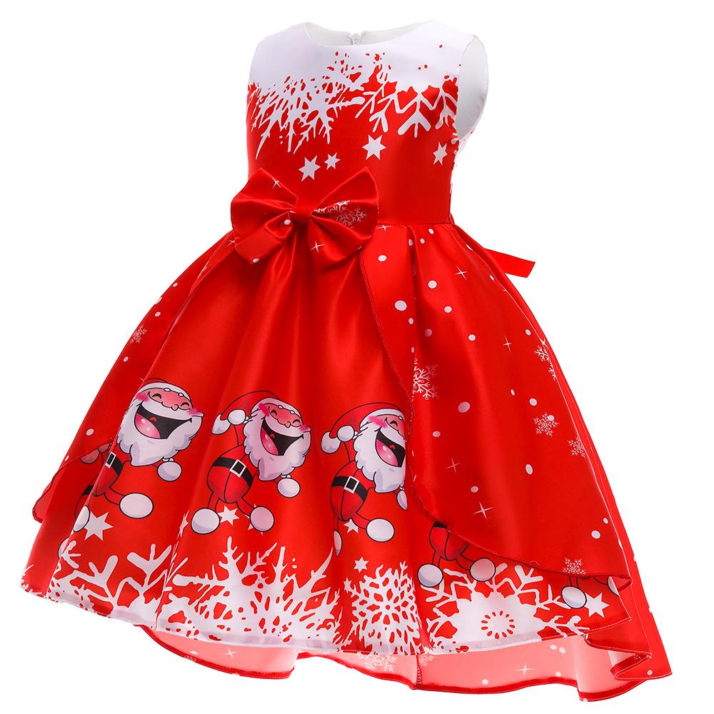 Vestido de Piano de Cetim de Desenho Animado de Natal Europeu e Americano para Meninas