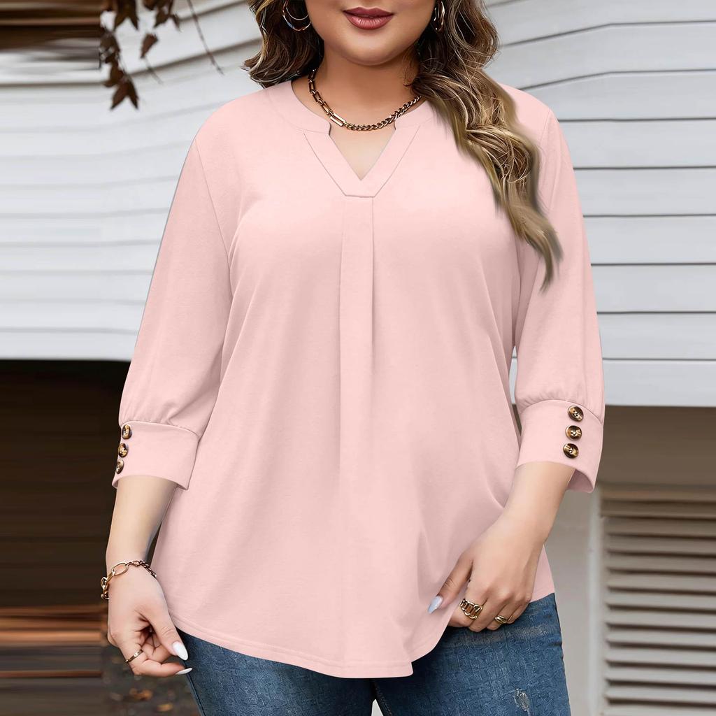 Women's Fashionable Casual Plus-Size V-Neck Button-Down Short-Sleeve Top