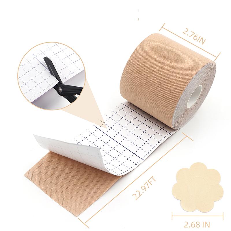Extra-Wide Boobytape Breast Lift Tape Athletic Adhesive Bra Push up 3 Inches Boob Tape with 2 Pcs Nipple Cover