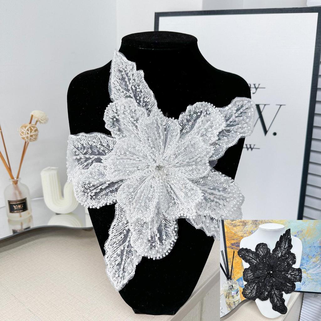 "White Multi-Layer Sequin Bow Tie with Skirt Accessories & Decorative Beaded Corsage"