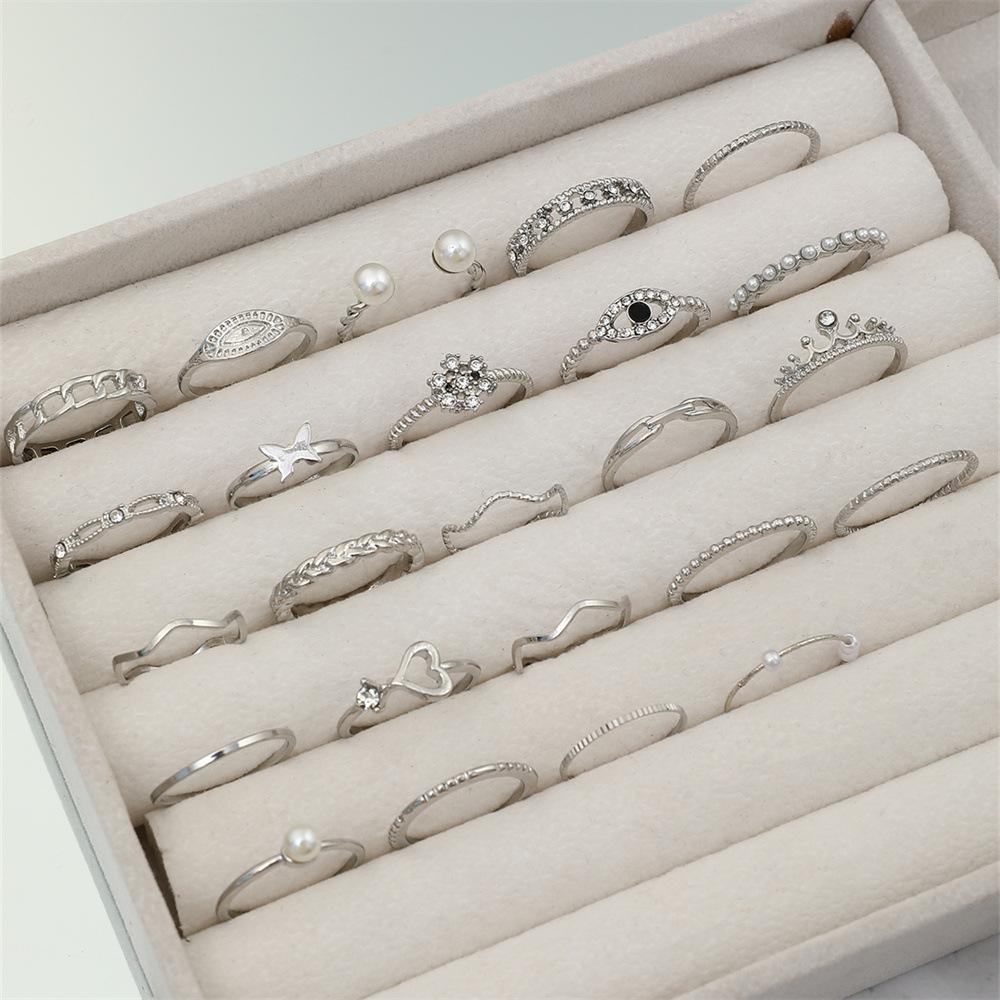 Women Bohemian Carved Unique Retro Butterfly Knuckle Rings Set 24 In 1