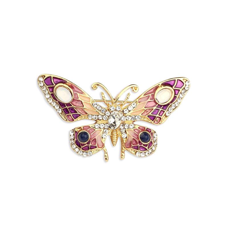 Women Enamel Butterfly Insect Pins Vintage Crystal Brooch for Lady Jewelry Clothing Badges Corsage