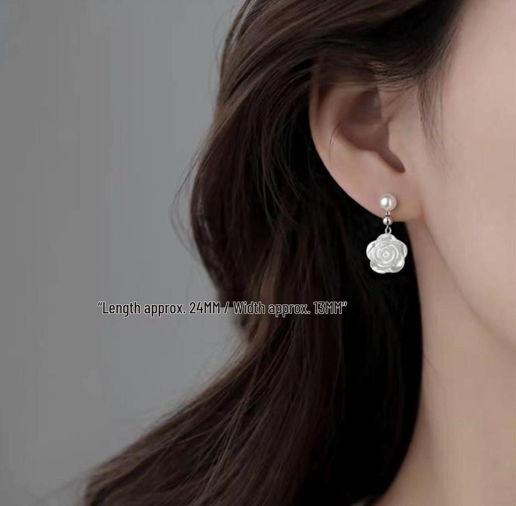 Camellia Stud Earrings: 925 Sterling Silver, Light Luxury Design for Women, 2022 Summer Style