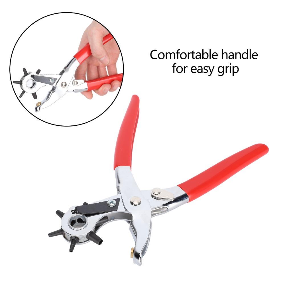 Red Handles Belt Hole Punch Plier Double-Leverage Mechanism Adjustable Rotary Watchband Hole Puncher Revolving Punch Plier Strap
