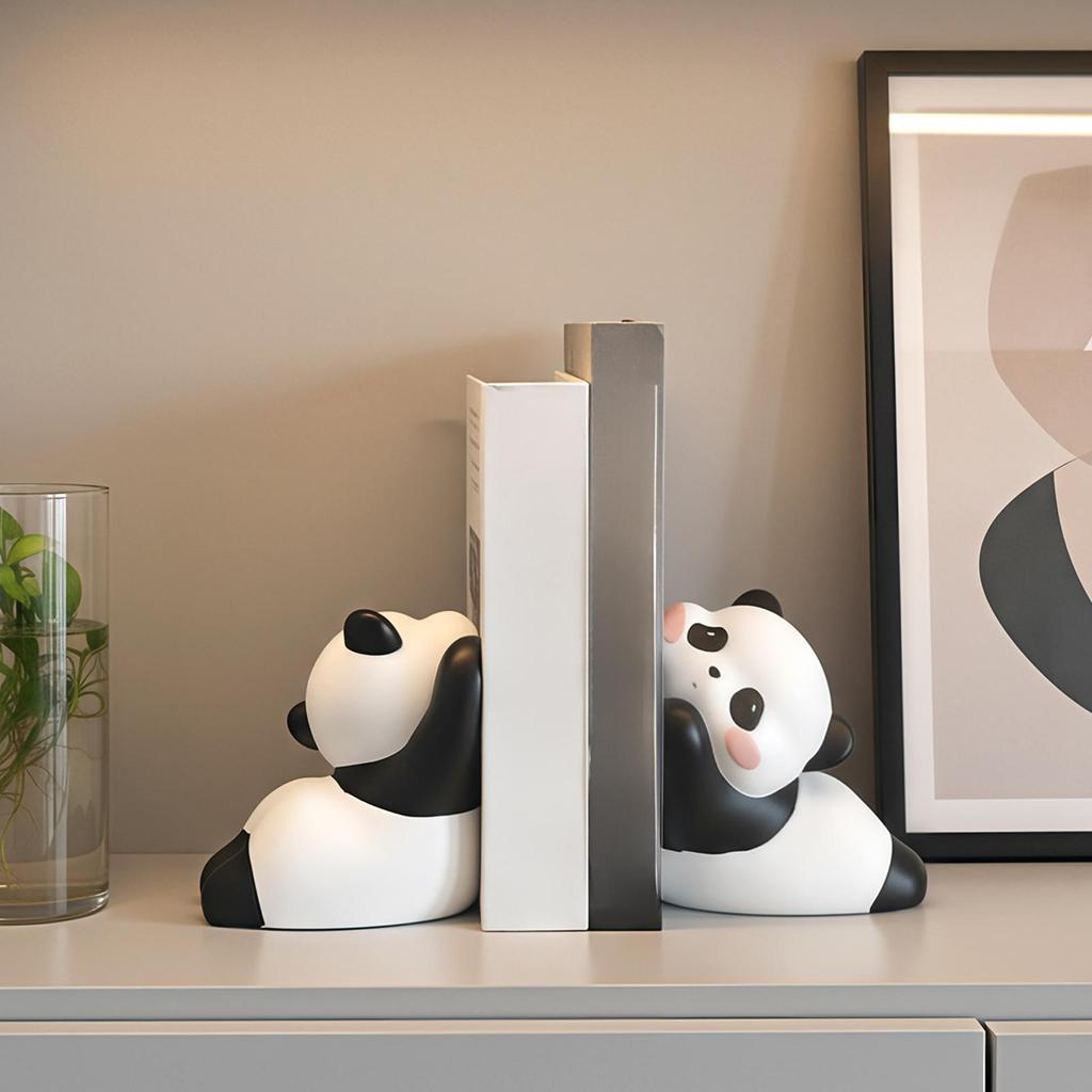 Cute Bookends Resin Panda Book Ends Book Ends for Shelves for Bedroom Living Room Desk Home Office Library Table Desktop Kitchen