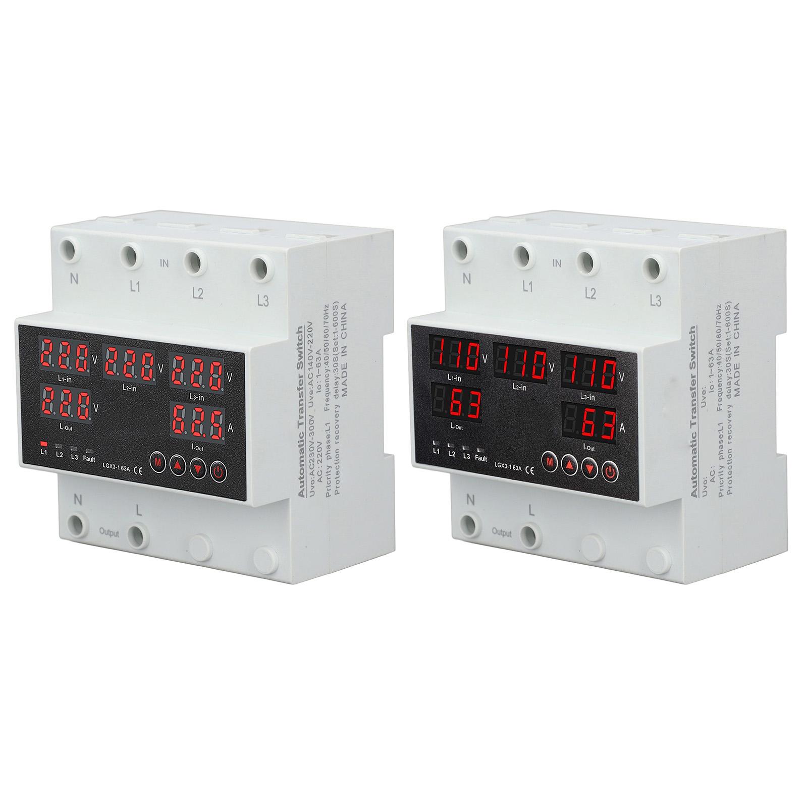 

Automatic Transfer Switch 63A 3P4W LED Display Adjustable Voltage Protector for Home Generator Inverter Voltage Protector AC220V