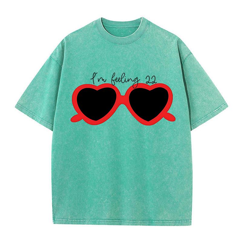 Women's Cotton Washed T-Shirts Taylor Red Heart Glasses Printing Short Sleeves Loose Distressed O-Neck Street Female Clothes