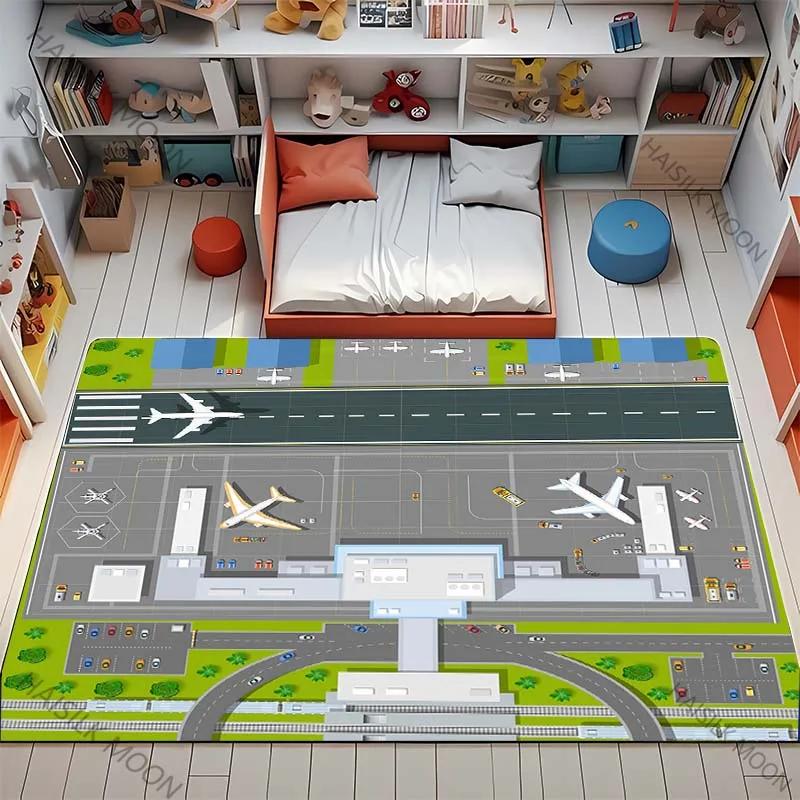 3D HD Aviation Theme Airplane Runway Printed Carpet! Anti-slip Sound Insulation, Living Room Bedroom Entrance Door Mat Sofa Rugs