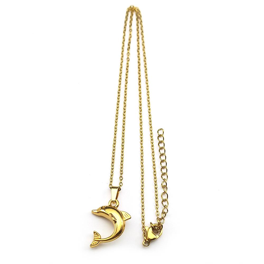 Simple Trendy Dolphin Pendant Necklace For Women Men Stainless Steel Gold Color Sea Animal Hiphop Male Choker Jewelry Accessory