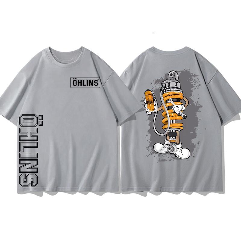 Hot Sale OHLINS Light Gray Tshirt Collection Motorcycle Shock Absorber Print Short Sleeve Tshirt Racing Fan Clothes