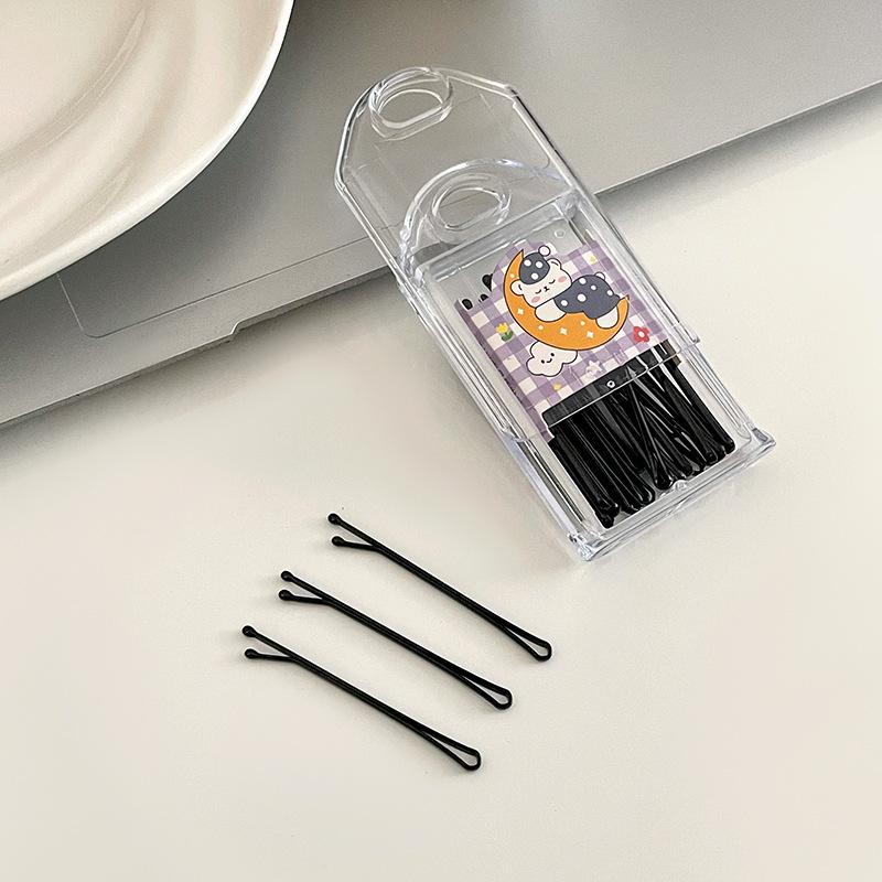 

Заколка для волос с черной прямой челкой в коробке: Элегантный стальной зажим для фиксации сломанных волос, боковых зажимов и аксессуаров для головных уборов.