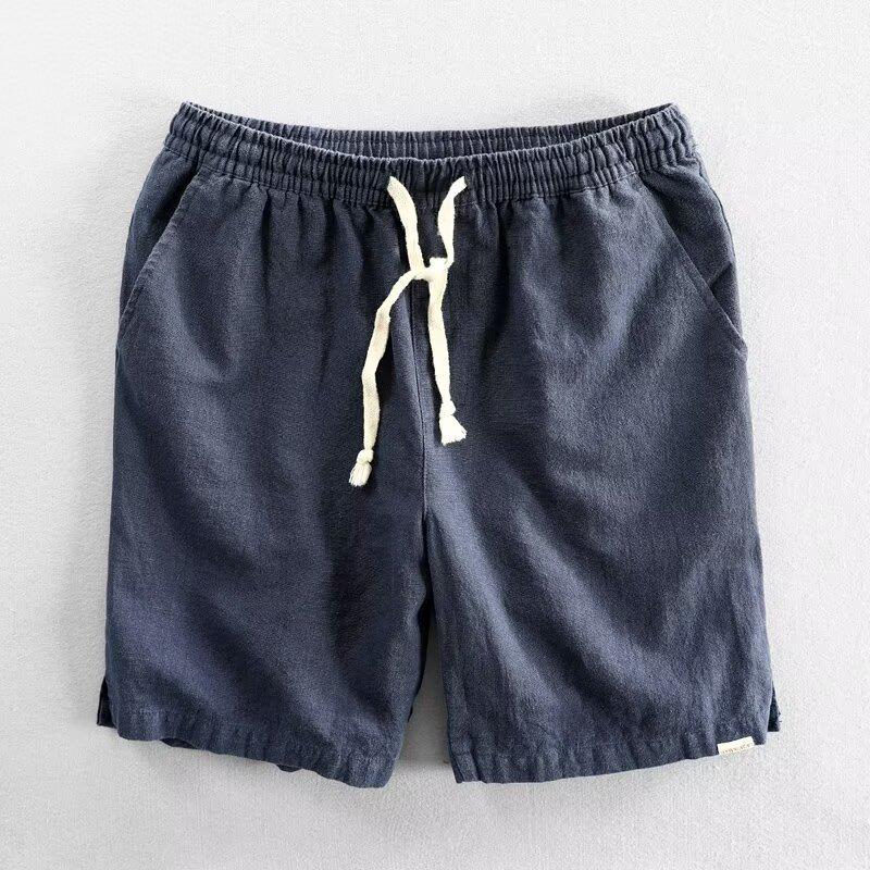 Men's Summer Khaki Shorts: Korean Style, Loose Fit, Breathable Cotton Linen, Straight Leg, Casual Sport Design.