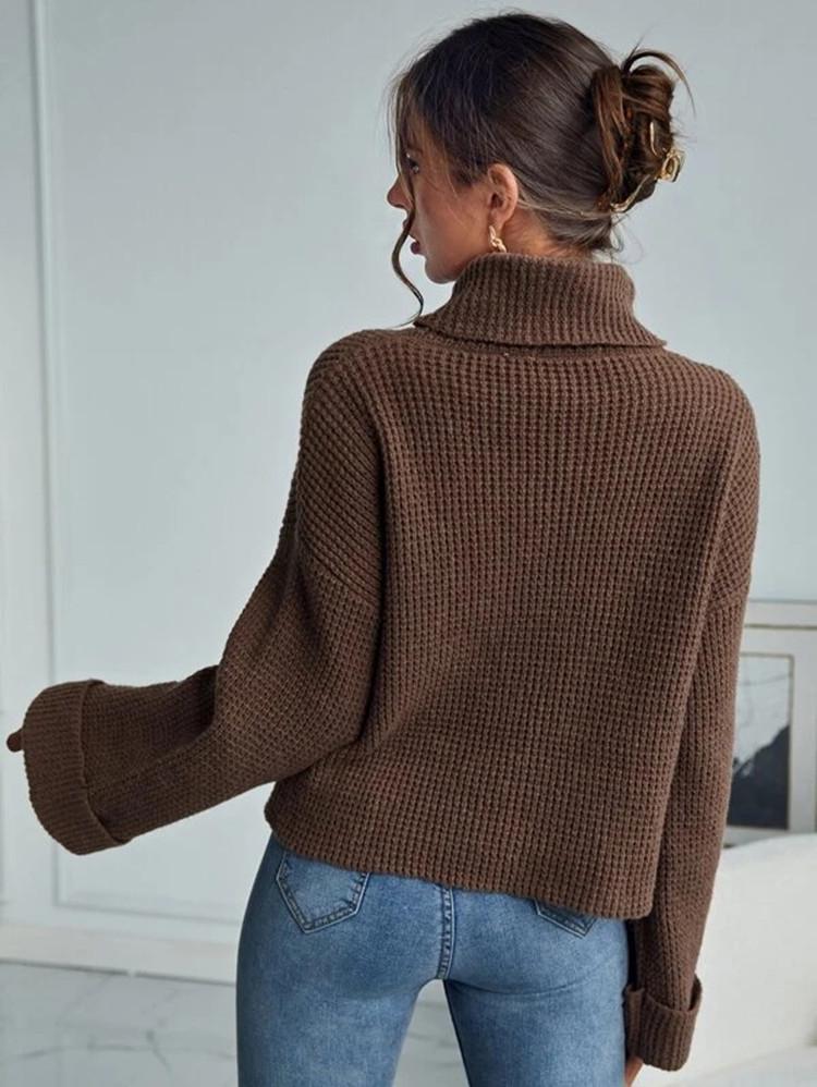 Pull à Col Haut Ample en Tricot pour Femme - Vêtement d'Extérieur Pull Décontracté Automne & Hiver