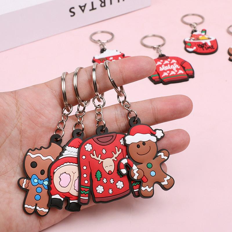 12Pcs Christmas Theme Keychain Ornaments Kids Adults New Year Gift Christmas Party Home Decoration Wallet Bag Xmas Tree Pendants