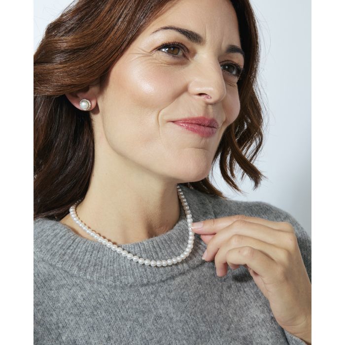 Necklace - LUXENTER - Jamel - White Pearl - 18 Carat Yellow Gold - 64+5 Cm