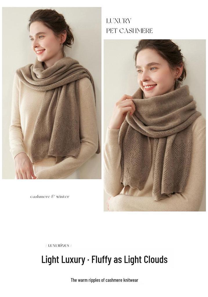 Women's 100% Pure Cashmere Hollow Knitted Scarf - Warm & Fashionable for Autumn/Winter