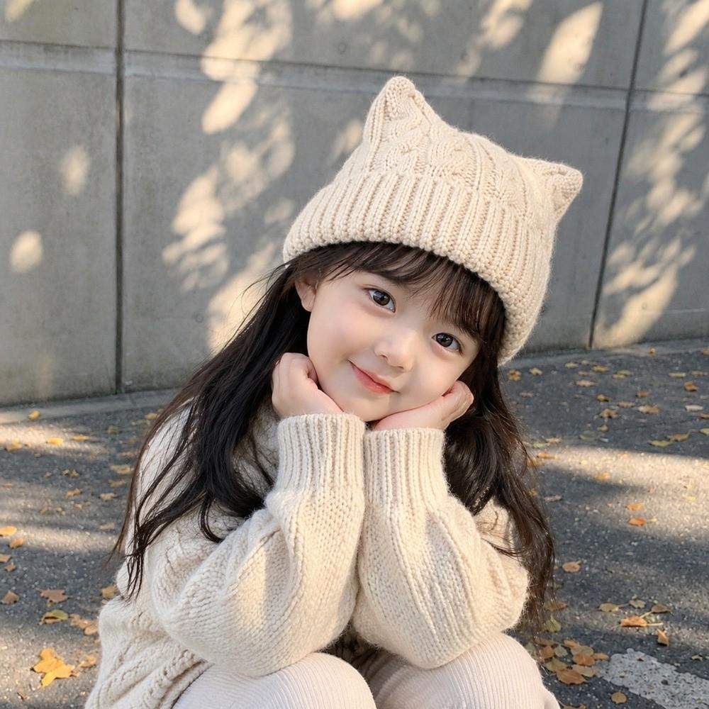 Cute Ears Kids Cat Ears Hats Solid Coloe Knitted Beanie Hat Comfortable Knitted Hats Kids