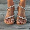 Spring and Summer Large Size Flat Bottom Flower Set Toe Sandals Women's Rhinestone Beach Sandals