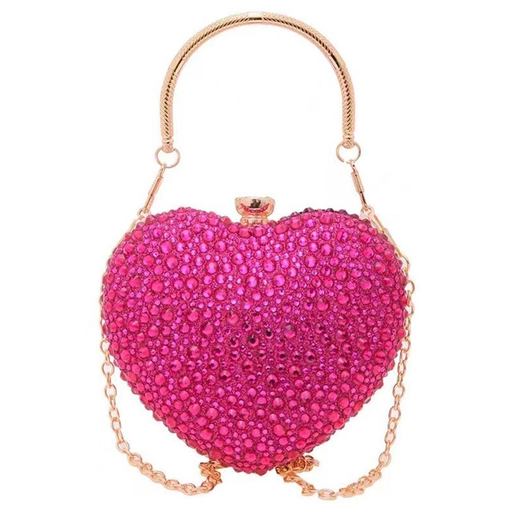 Luxus Herzform Diamant Kristall Abend-Kupplungstasche Steine Strass Mini-Handtasche für Hochzeitsfeier Schultertasche Griff