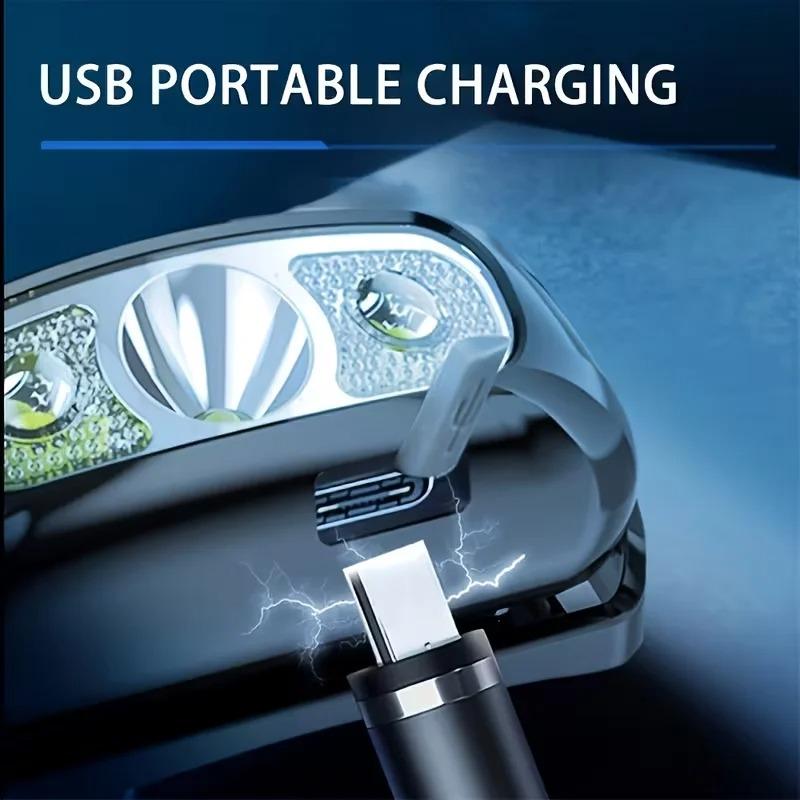 Strong Light Headlamp Portable LED Sensor Headlamp USB-C Rechargeable Head Flashlight Outdoor Camping Fishing Emergency Lantern