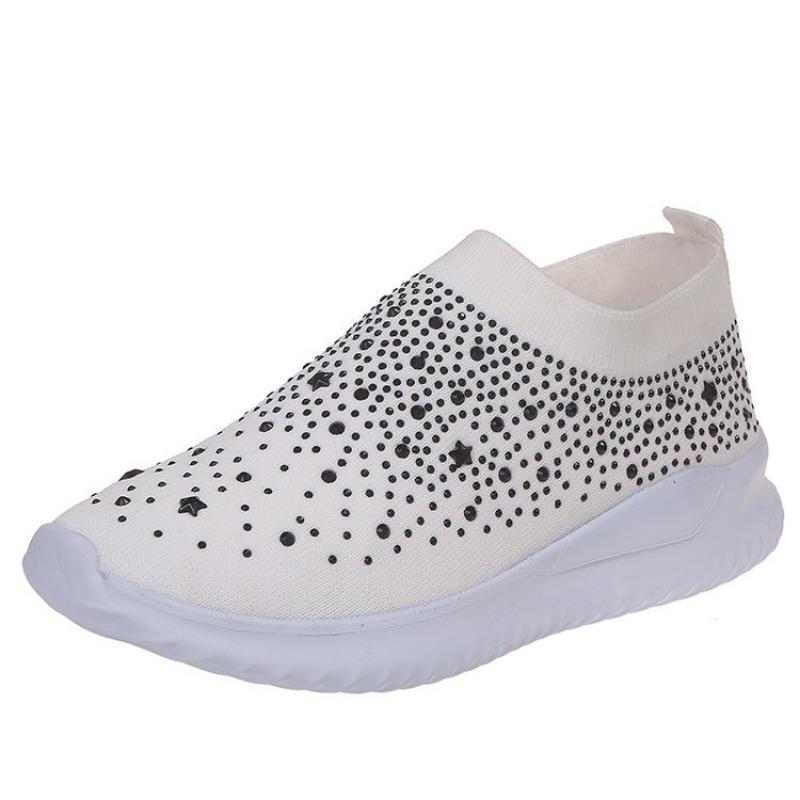 Large size rhinestone fly-woven women's autumn flat-bottomed casual shoes