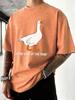 Jorge King Of The Pond Print Washed T Shirt Men Summer Breathable Tops Cotton Vacation Streetwear Hip Hop Loose Tee Shirts