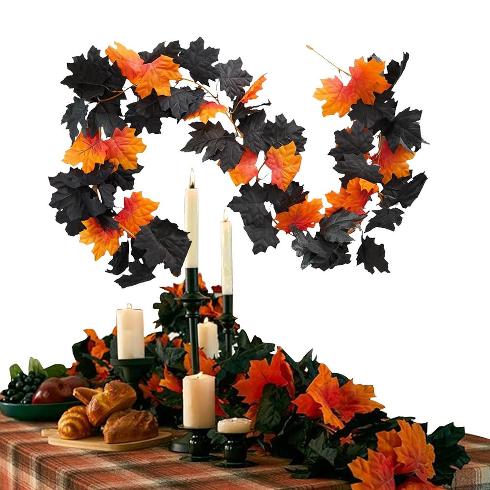 Fall Garland Autumn Decor 2pcs Black Realistic Maple Leaves Garland Mysterious Gorgeous Fall Decorations Outdoor For Christmas