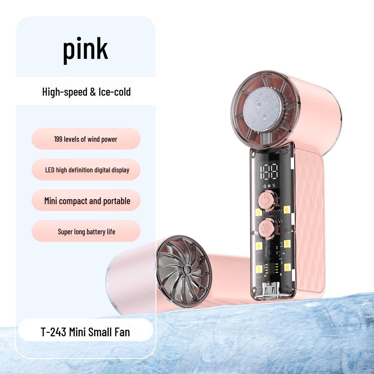 T243 Turbo Handheld Fan: High-Speed, Large Airflow, Portable with Digital Display & Night Light. Large
