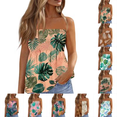 Women's Summer Fashion Strapless Top, Cute and Sexy Off-Shoulder Hawaiian Print Sleeveless T-Shirt