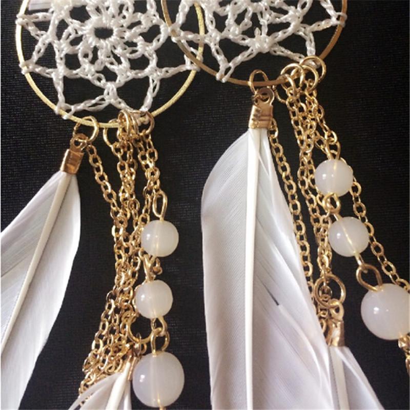 New Bohemia Ethnic Feather Beads Long Design Dream Catcher Earrings For Women