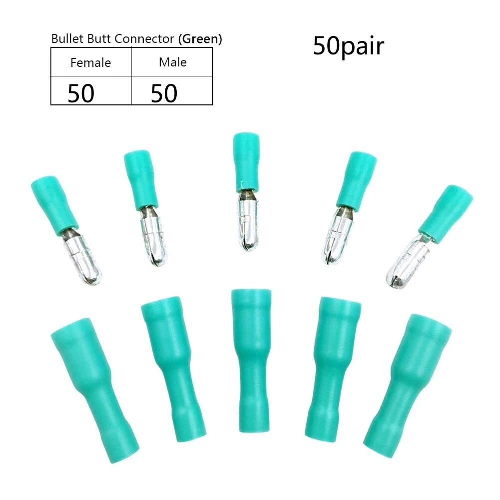 50pcs Assorted Insulated Female & Male Crimp Wire Terminals Brass Insulated Male Female Bullet Quick Splice Wire Terminals Wire