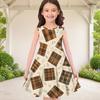 Girls Round Neck Sleeveless Geometric Printed A Line Flared Dress Blue Orange Beige