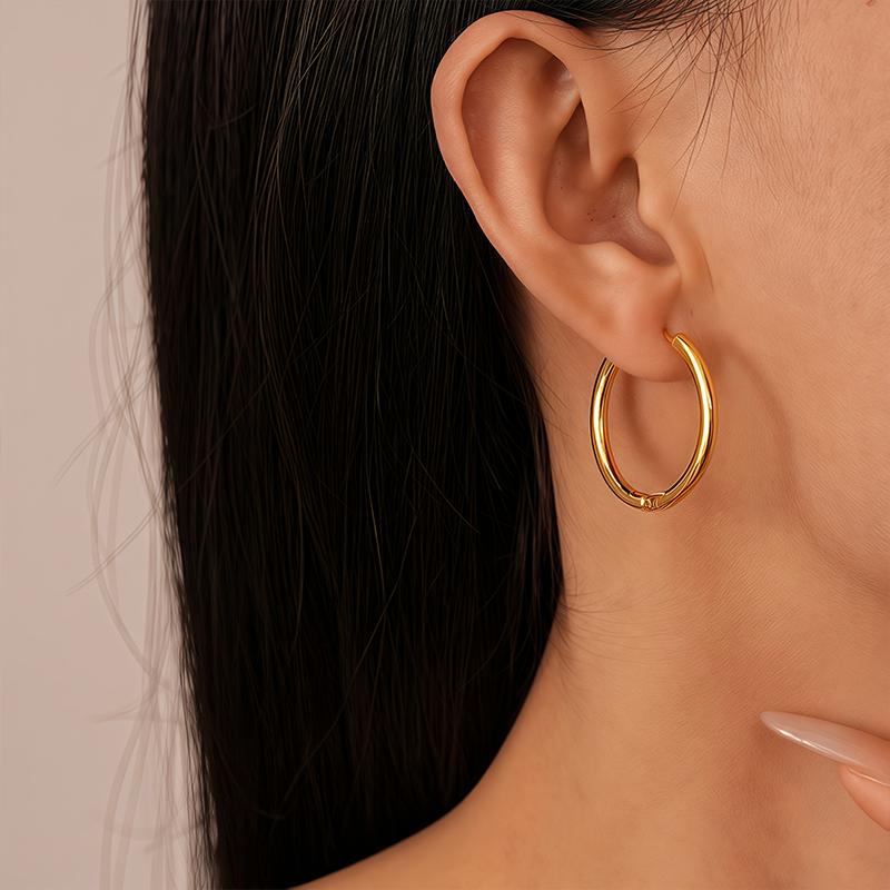 Gold Plated Hoop Earrings for Women Titanium Steel Classic Round Design Hypoallergenic Perfect for Daily Wear Gifts 2.5/3cm