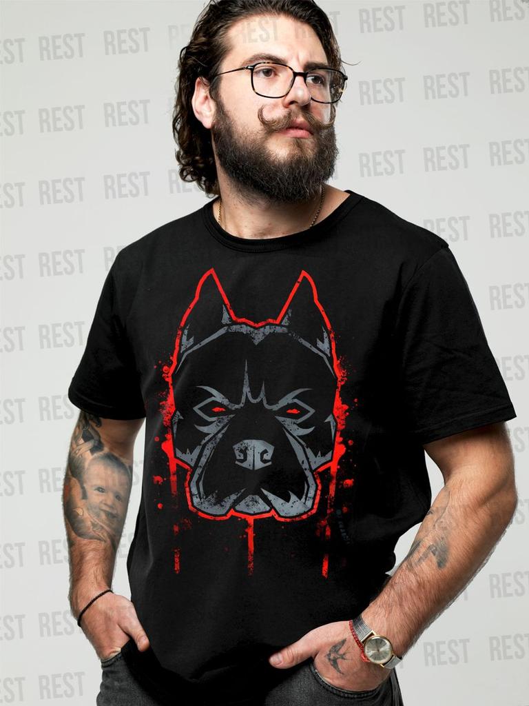 T-shirt con Stampa Pitbull da Uomo Oversize Manica Corta Cotone Pesante Alta Qualità Comoda Maglietta Streetwear Abbigliamento Maschile Femminile