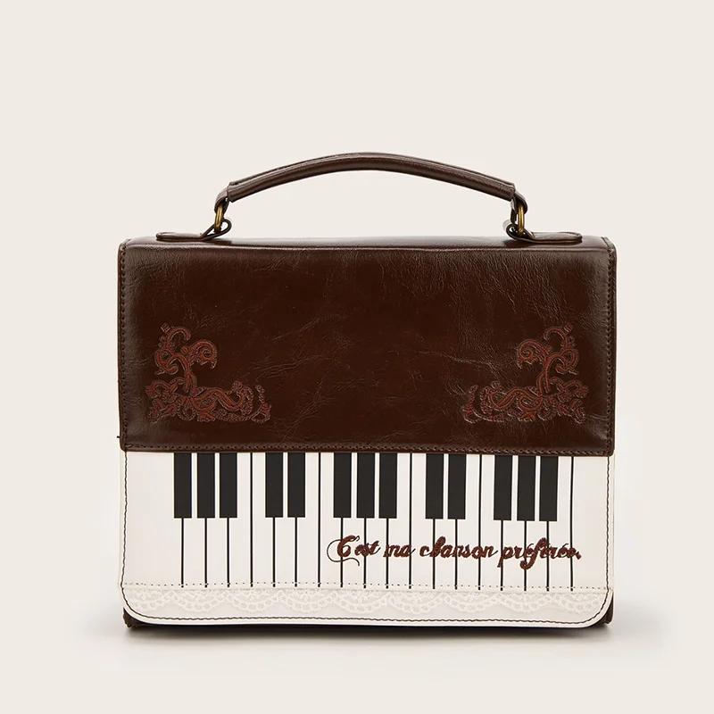 Girls Polka Dot Piano Key Handbag Black And White Retro Shoulder Bag Fashion Y2k Large Capacity Briefcase Lace Bow Cute Ita Bag