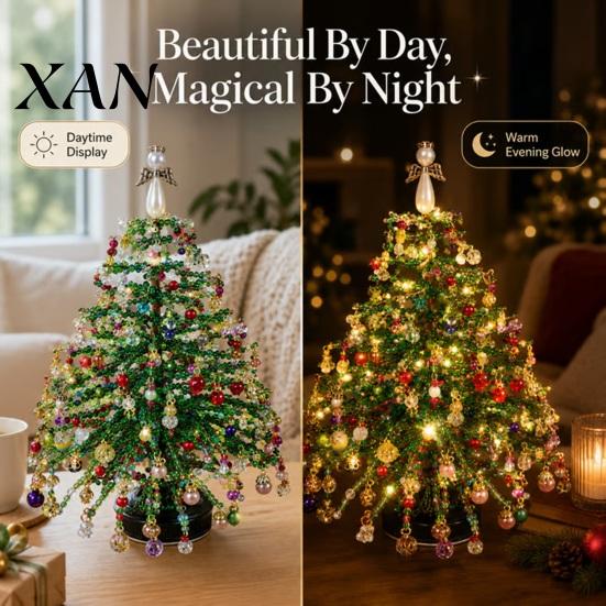 Bead Crafting Kits for Adults DIY Beaded Christmas Tree Kit, Handmade with LED Lights, Festive Gift Ideas Holiday Craft Project, Kit Adults,