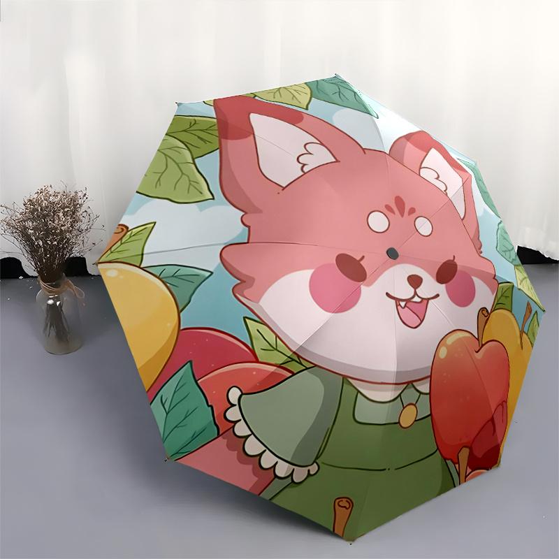 1pc Lively Fox Automatic Opening and Closing Folding - A Good Choice for Gifts, Fashionable and Convenient Umbrella With Cute Cartoon Characters, Dura