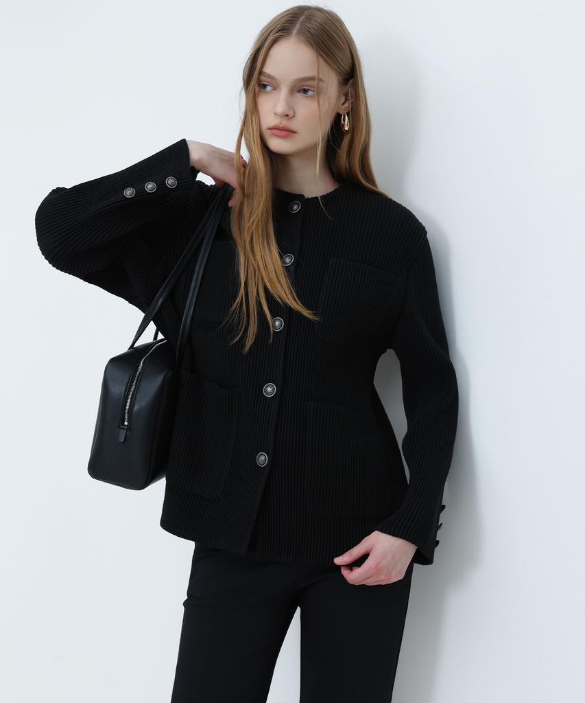 PLEATSMOOD Classic Pleated Tweed Pocket Jacket