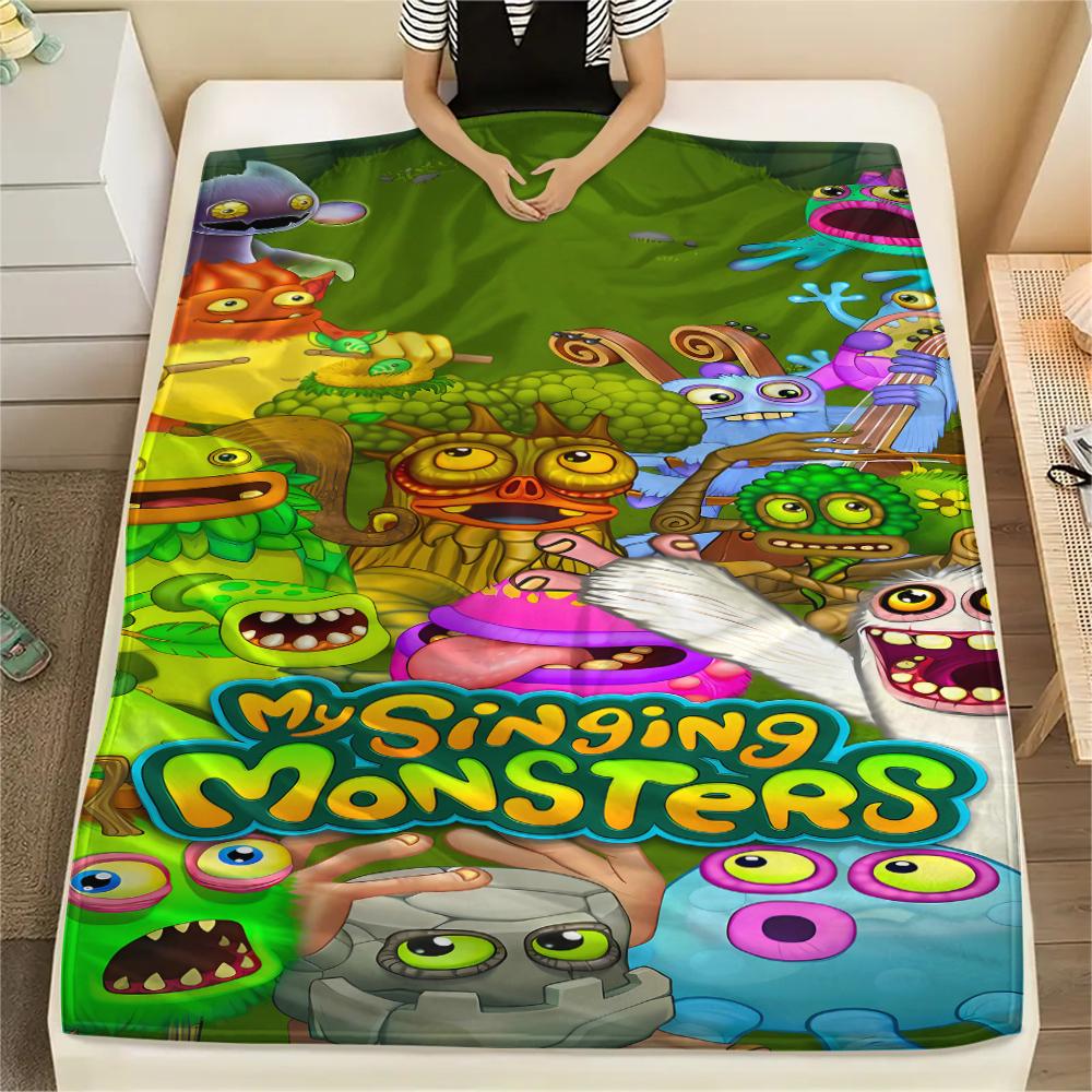 1PC My Singing Monsters Print Flannel Blanket, High quality All Seasons, Home Decor, Warmth and Comfort, Perfect for Christmas Gifts