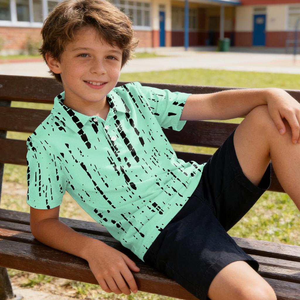 Kids Polo Shirt Quick Dry Short Sleeve Collared T-Shirt Breathable Lightweight Fabric Casual School Wear