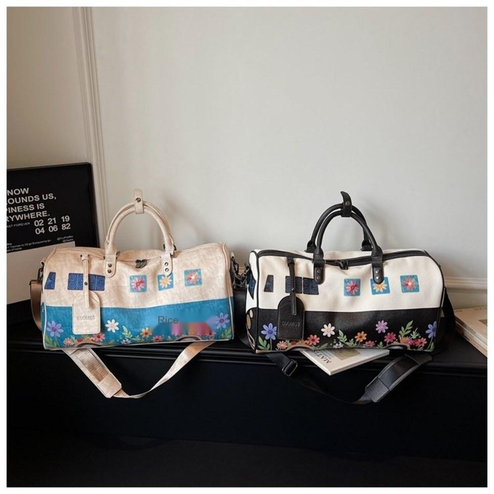 Women Floral Print Large Capacity Faux leather Travel Bag with Detachable Crossbody Strap for Travel