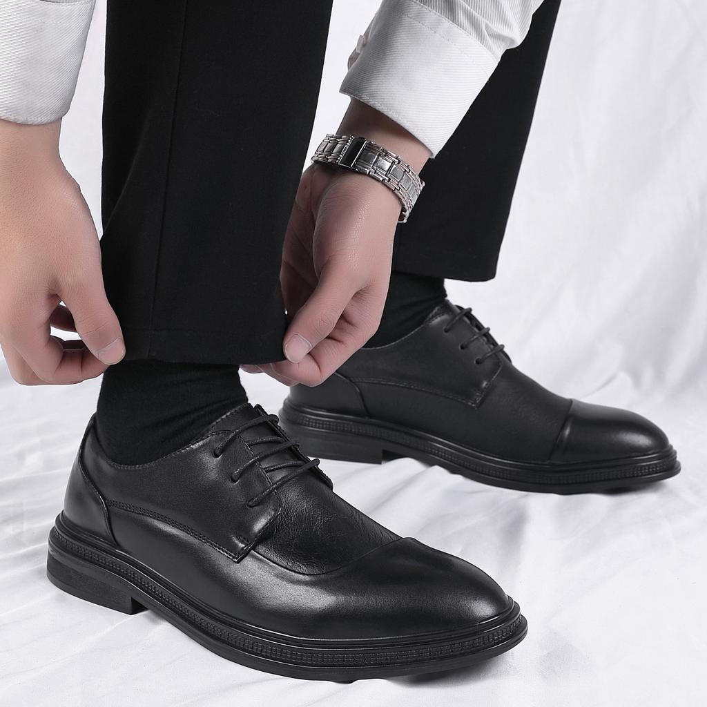 Business Dress Casual Shoes British Groom Leather Inner Height Increase Suit Soft Sole Wedding Leather Shoes Men Spring Job